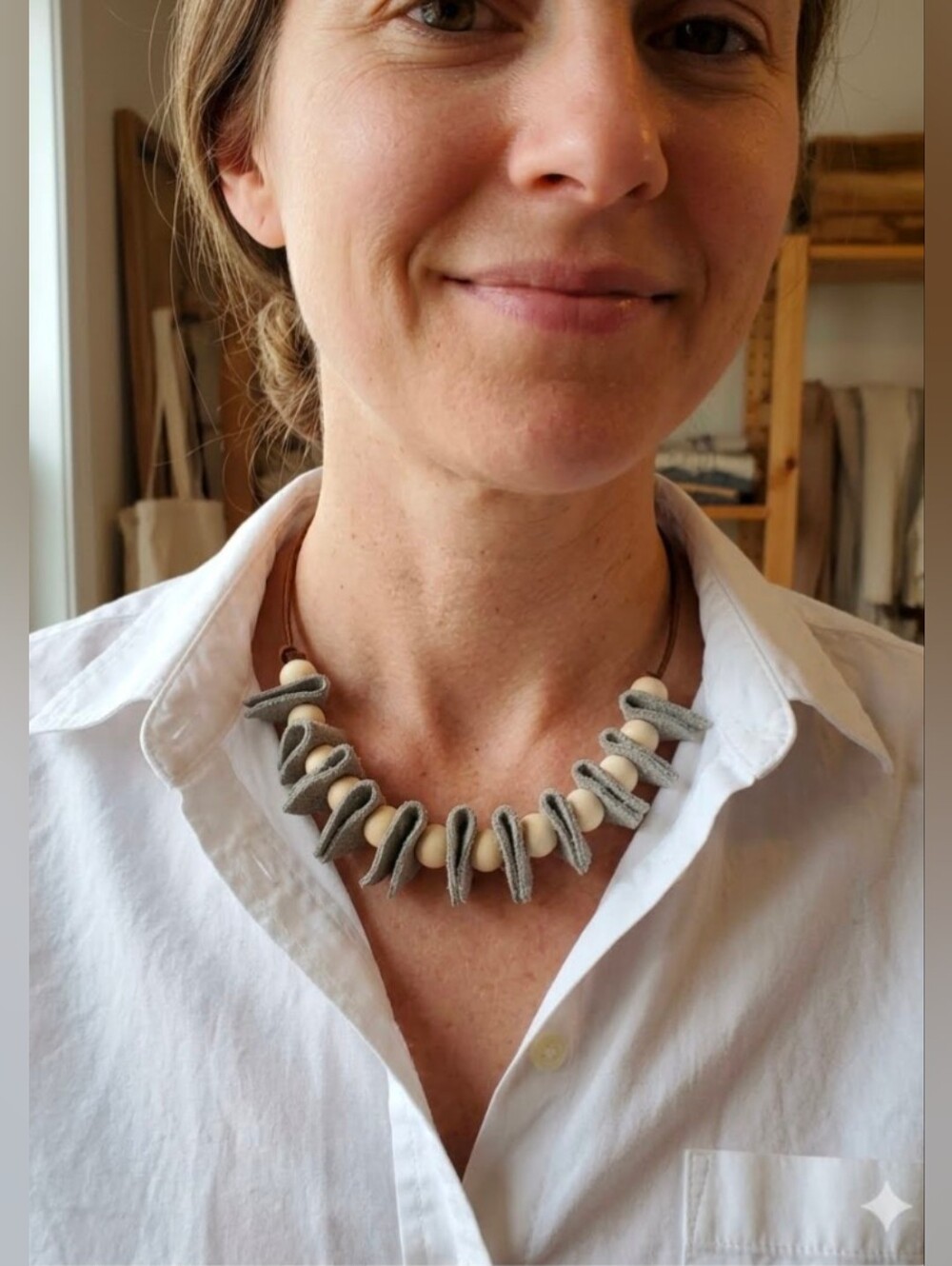 Handmade Genuine Suede Natural Wood Necklace Choker Bracelet Gray #06